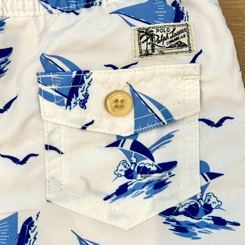 NWT* Polo Ralph Lauren Swim Trunks in White & Blue - Toddler 12 Months - Picture 4 of 7